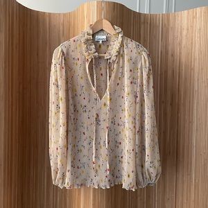 Ganni Pleated Georgette Blouse, Size 40